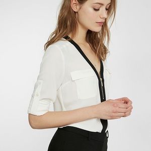 Express Black and White Zip Front Blouse